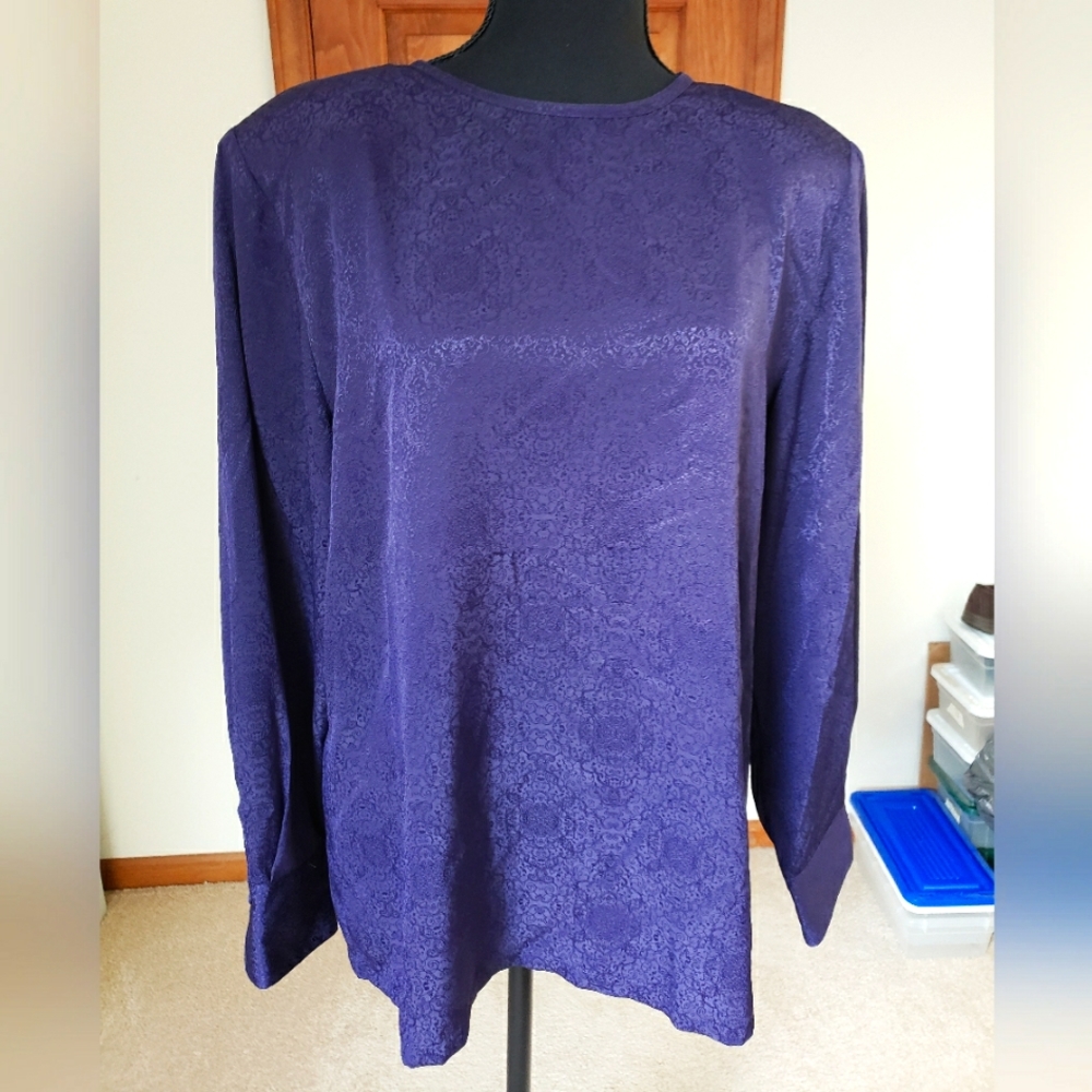Talbots Deep Purple Textured Print Blouse Sz14